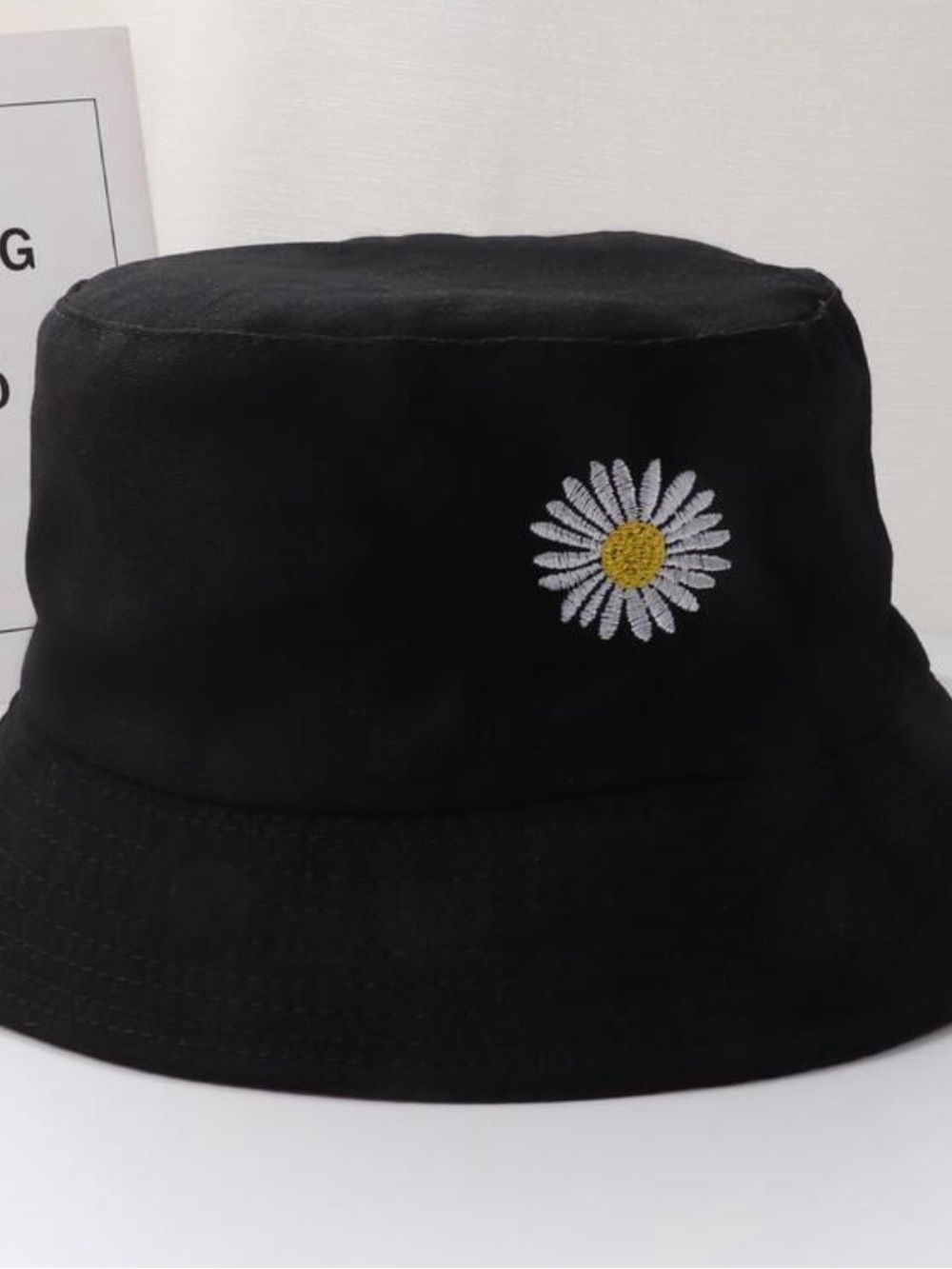 Daisy Print Black Bucket Hat (Small/Medium) - Picture 6 of 6